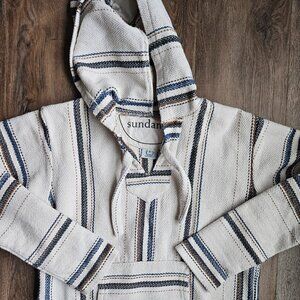 Sundance Catalog Women's Baja Hoodie Pullover Boho Woven Stripe Blue Small